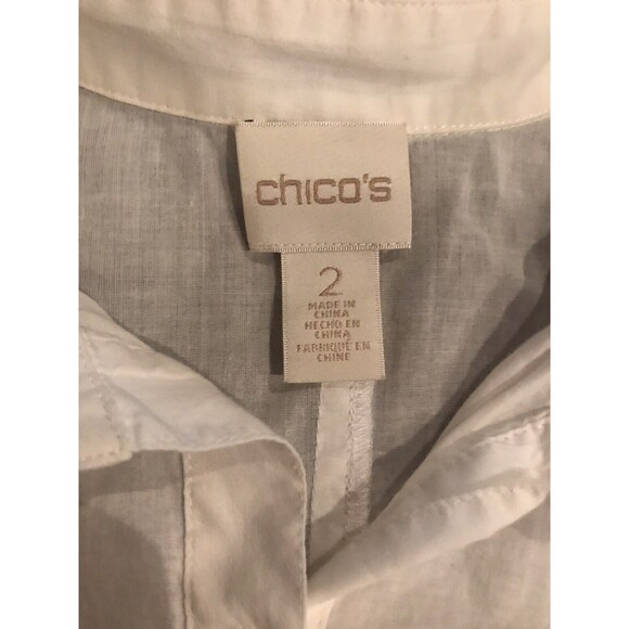 Chicos Top Women Large 2 White Linen Tunic Coverup Blouse Crochet Lace Button Up - Picture 3 of 4